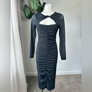 🆕 Abercrombie & Fitch Black Twist Front Cutout Midi Dress | Size S